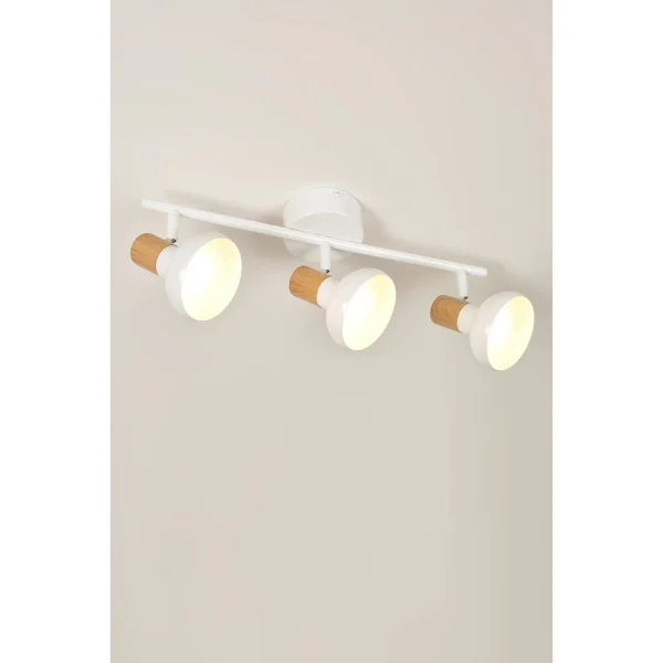 Corep Spot 3 Lumières En Métal Effet Bois Blanc – Alvar 3