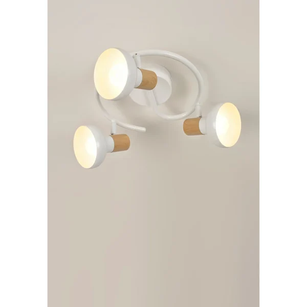 Corep Plafonnier 3 Lumières En Metal Effet Bois D27cm Blanc – Alvar 3