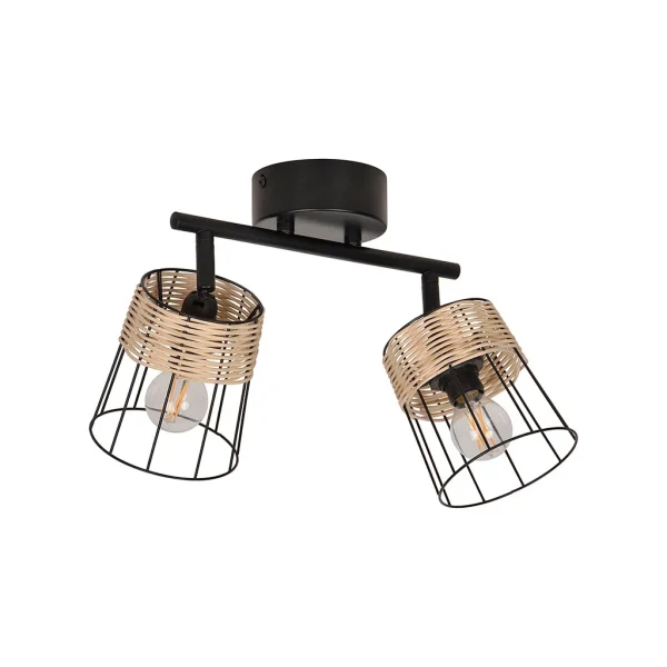 Corep Spot 2 Lumières En Metal Et Rotin Tresse H23cm Noir – Indah 1