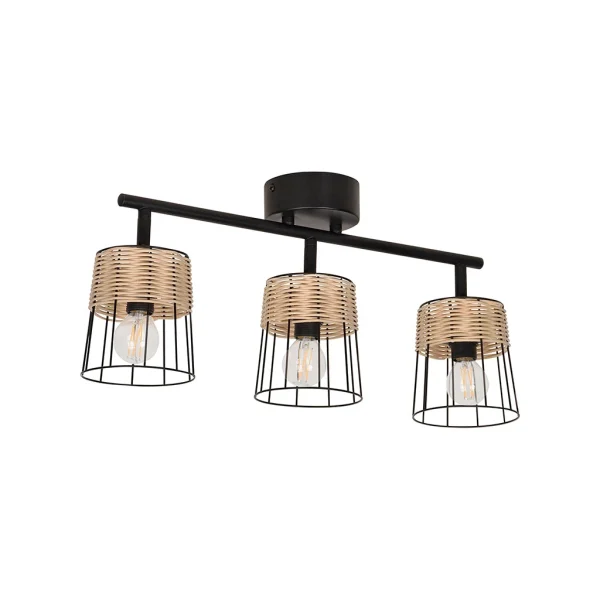 Corep Spot 3 Lumières En Metal Et Rotin Tresse H23cm Noir – Indah 1