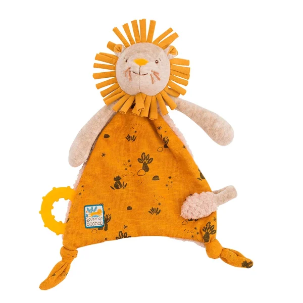 Moulin Roty Doudou Attache-tétine Lion Sous Mon Baobab – H33cm Moutarde 1