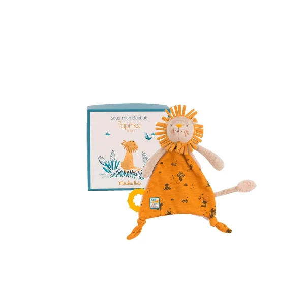 Moulin Roty Doudou Attache-tétine Lion Sous Mon Baobab – H33cm Moutarde 3