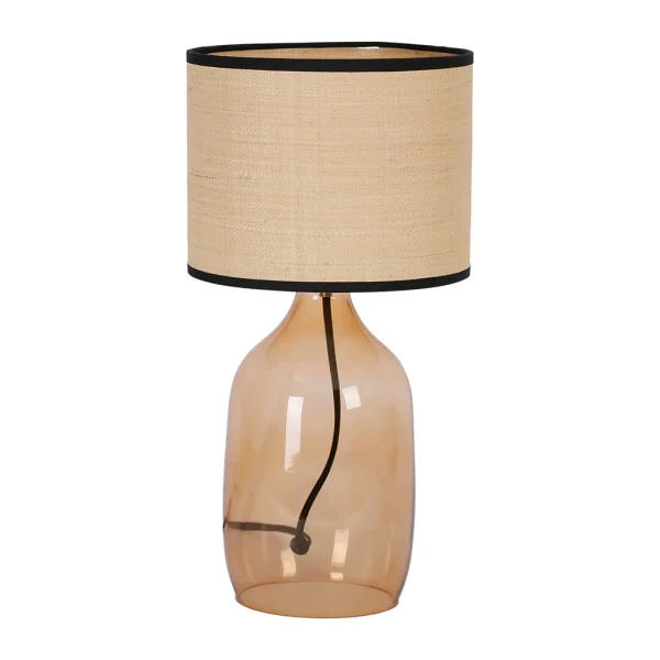 Opjet Lampe En Verre Et Raphia H40.5cm Ambre – Familiale 1