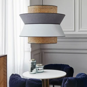 Market Set Suspension En Cannage Et Lin Lavé H60cm Gris Clair Et Anthracite – Singapour 13