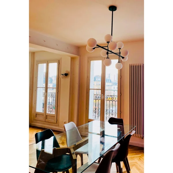 Opjet Suspension Edmond 10 Globes En Verre Opaline Noir 3