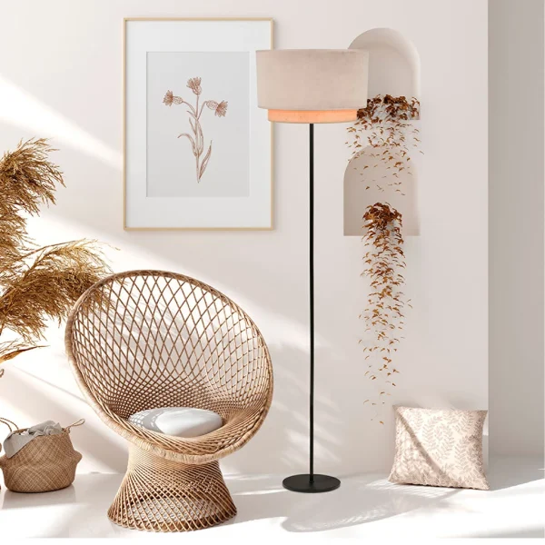 Corep Lampadaire En Metal Et Velours H160cm Sable – Boheme 6