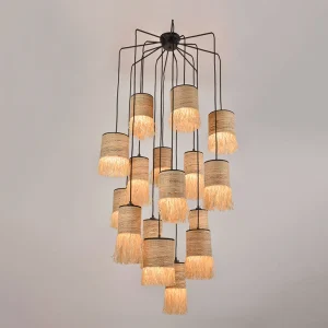 Market Set Suspension 16 Lumières En Bana Et Raphia H204cm Frange – Formentera 11
