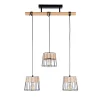 Corep Suspension 3 Lumières En Métal Et Rotin L55cm Noir Mat – Indah 16