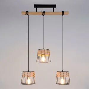 Corep Suspension 3 Lumières En Métal Et Rotin L55cm Noir Mat – Indah 8
