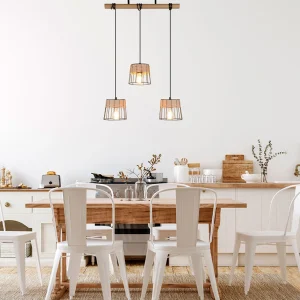 Corep Suspension 3 Lumières En Métal Et Rotin L55cm Noir Mat – Indah 10
