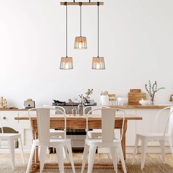 Corep Suspension 3 Lumières En Métal Et Rotin L55cm Noir Mat – Indah 4