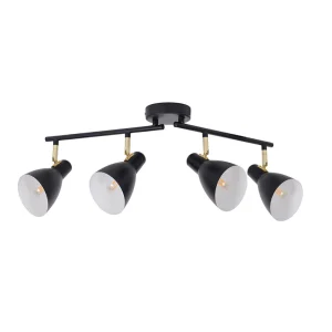 Corep Spot 4 Lumières En Métal Et Laiton L70cm Noir Mat – Marcel 15