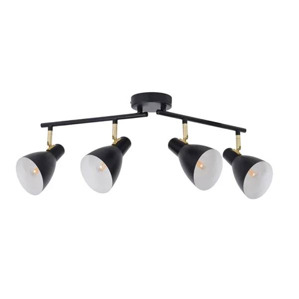 Corep Spot 4 Lumières En Métal Et Laiton L70cm Noir Mat – Marcel 6