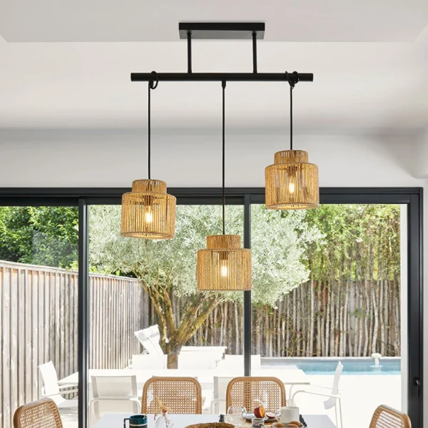 Corep Suspension 3 Lumière En Métal Et Cordelette Tressé L60cm Naturel – Cancun 4