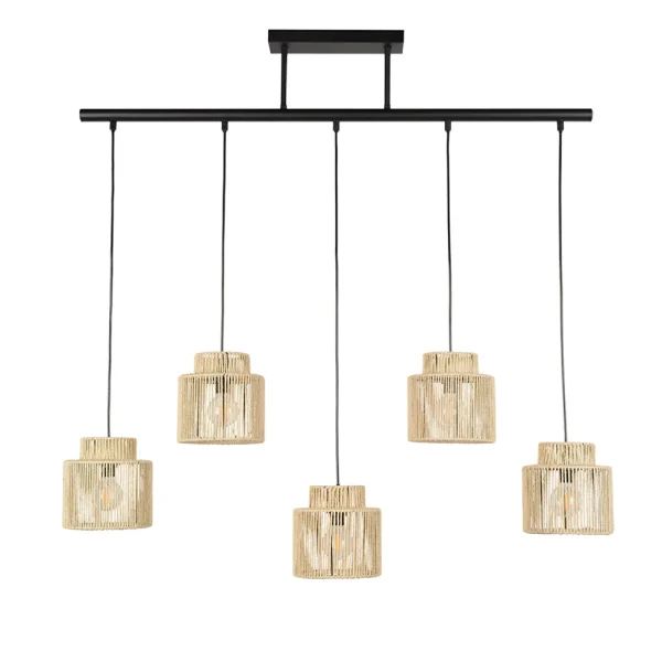 Corep Suspension 5 Lumière En Métal Et Cordelette Tressé L198cm Naturel – Cancun 1