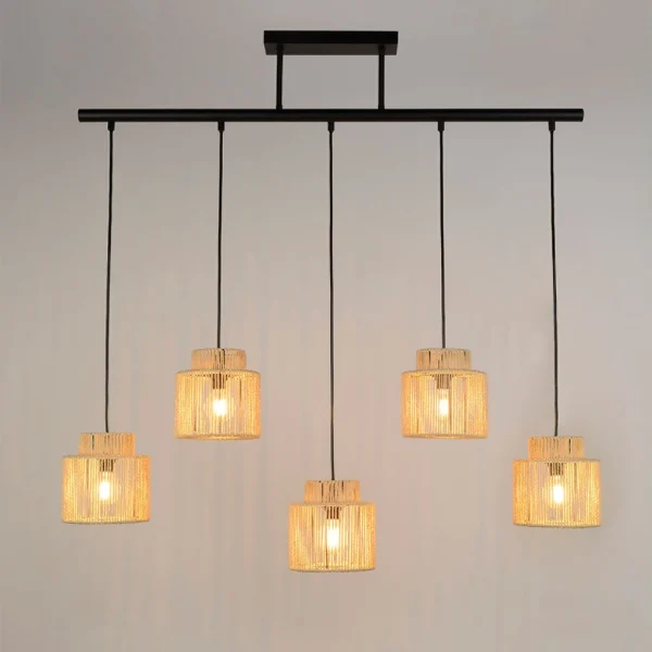 Corep Suspension 5 Lumière En Métal Et Cordelette Tressé L198cm Naturel – Cancun 3