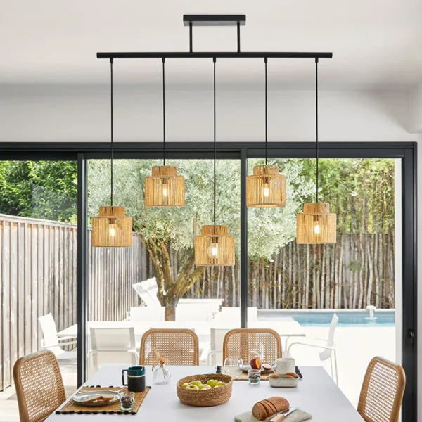 Corep Suspension 5 Lumière En Métal Et Cordelette Tressé L198cm Naturel – Cancun 4